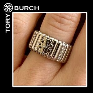NWT - TORY BURCH Textured Rope Pave Ring Size 8